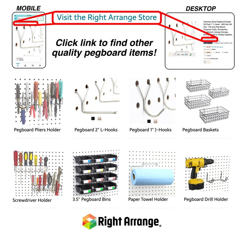 Right Arrange Pegboard Baskets, Set of 4 Black - Hooks to Any Peg Board - Pegboard Accessories, Square Style Wire Shelf Baskets - Organize Tools, Workbench, Garage Storage - Wall Organizer Attachments - Image 5